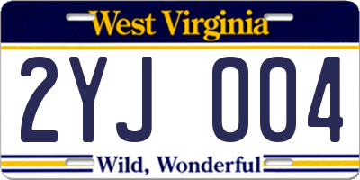 WV license plate 2YJ004