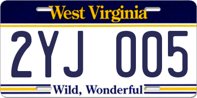 WV license plate 2YJ005