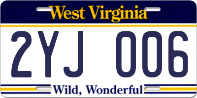 WV license plate 2YJ006