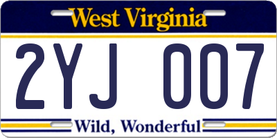 WV license plate 2YJ007