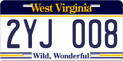 WV license plate 2YJ008
