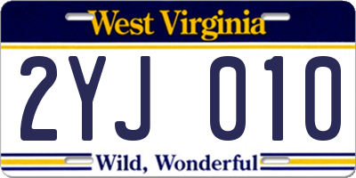 WV license plate 2YJ010