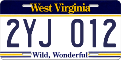 WV license plate 2YJ012