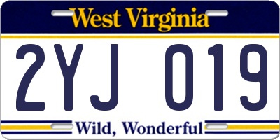 WV license plate 2YJ019