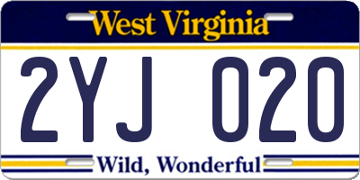 WV license plate 2YJ020