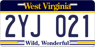 WV license plate 2YJ021