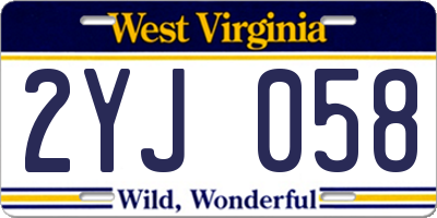 WV license plate 2YJ058