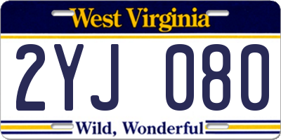 WV license plate 2YJ080