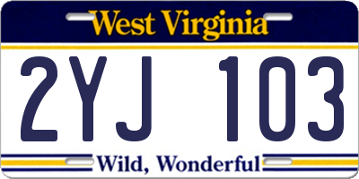 WV license plate 2YJ103