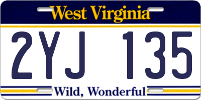WV license plate 2YJ135