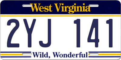 WV license plate 2YJ141