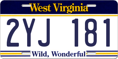 WV license plate 2YJ181