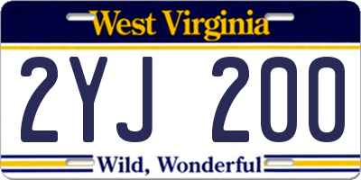 WV license plate 2YJ200