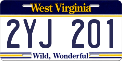 WV license plate 2YJ201