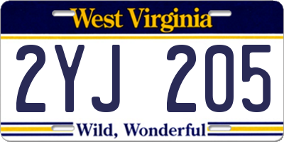 WV license plate 2YJ205