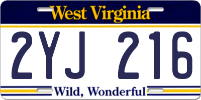 WV license plate 2YJ216