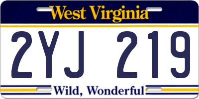 WV license plate 2YJ219