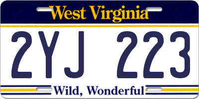 WV license plate 2YJ223