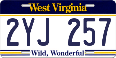 WV license plate 2YJ257