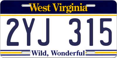 WV license plate 2YJ315