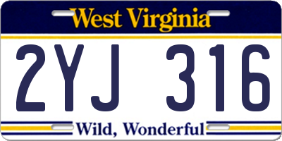 WV license plate 2YJ316