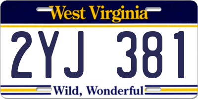 WV license plate 2YJ381