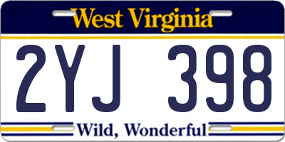 WV license plate 2YJ398