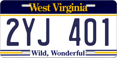 WV license plate 2YJ401