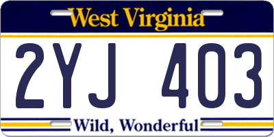 WV license plate 2YJ403