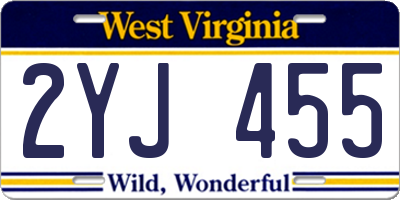 WV license plate 2YJ455
