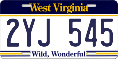 WV license plate 2YJ545