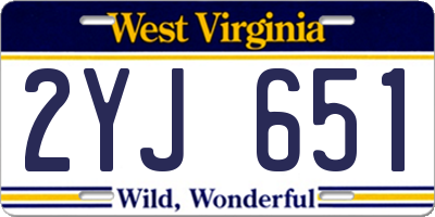 WV license plate 2YJ651