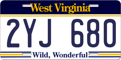 WV license plate 2YJ680