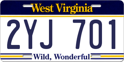 WV license plate 2YJ701