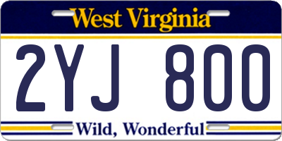 WV license plate 2YJ800