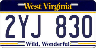 WV license plate 2YJ830