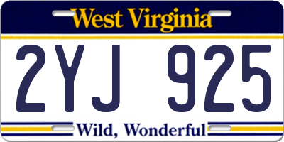 WV license plate 2YJ925