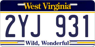 WV license plate 2YJ931