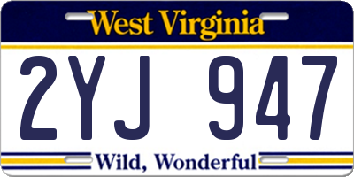 WV license plate 2YJ947