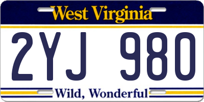 WV license plate 2YJ980