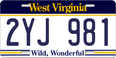 WV license plate 2YJ981