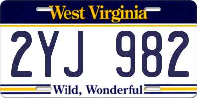 WV license plate 2YJ982