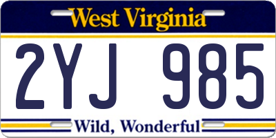 WV license plate 2YJ985