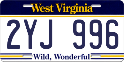 WV license plate 2YJ996