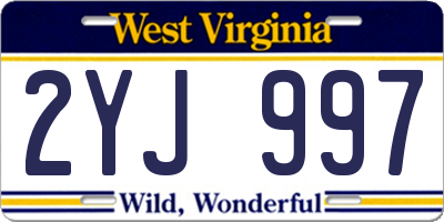 WV license plate 2YJ997