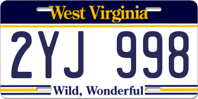 WV license plate 2YJ998