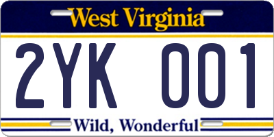 WV license plate 2YK001