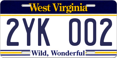 WV license plate 2YK002