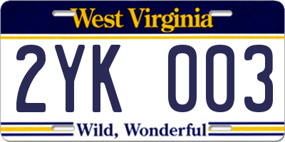 WV license plate 2YK003