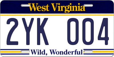 WV license plate 2YK004